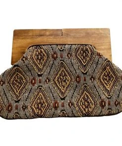 Chloe & Lex Mauve- Beaded Clutch With Wooden Handle