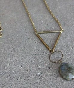 DaniAWESOME Geometric Brass Labradorite Pendant Necklace Clothing, Accessories & Mens