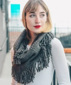 Leto Accessories Clothing, Accessories & Mens Grey Pointelle Fringe Infinity Scarf