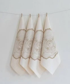 Hearth And Harrow Set Of 4 Organic Tree Ring Cloth Napkins (Mocha Brown)