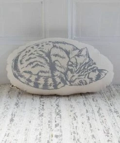 Hearth And Harrow Sleeping Cat Pillow (Grey)