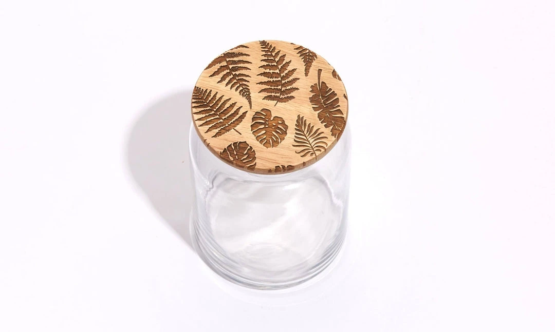 Lucca Kitchen & Bar Tropical Leaves Wood Lid Glass Jar Lucca Kitchen & Bar Tropical Leaves Wood Lid Glass Jar