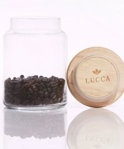 Lucca Soft Feather Wood Lid Glass Jar