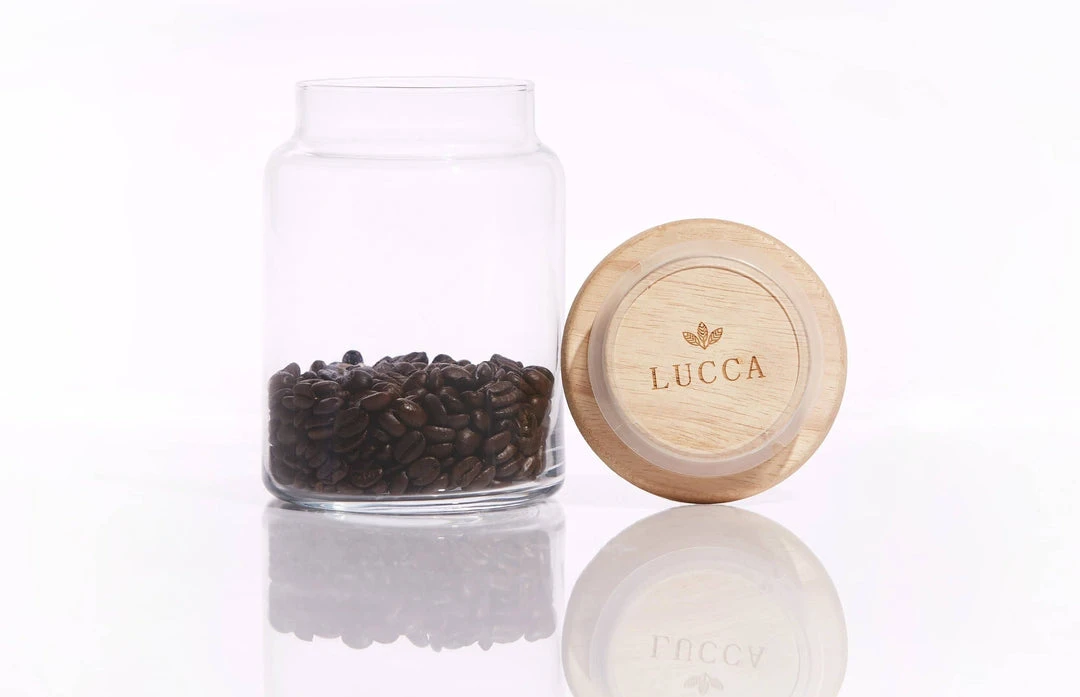 Lucca Soft Feather Wood Lid Glass Jar Lucca Soft Feather Wood Lid Glass Jar