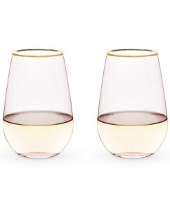 Twine - Garden Party: Rose Crystal Stemless Wine Glass Set By Twine