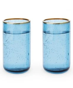 Seaside: Deep Blue Bubble Glass Tumbler Set By Twine