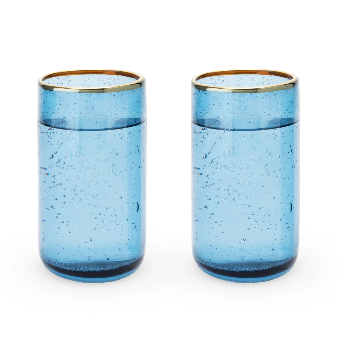 Seaside: Deep Blue Bubble Glass Tumbler Set By Twine Seaside: Deep Blue Bubble Glass Tumbler Set By Twine