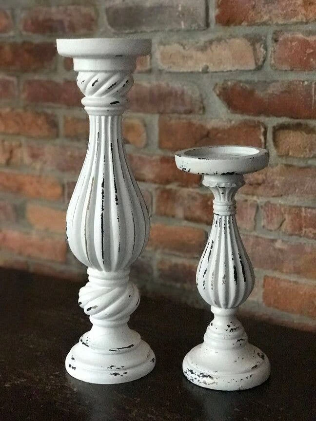 Drew Derose Design White Distressed Pillar Candle Holder Set Poppy Picks Drew Derose Design White Distressed Pillar Candle Holder Set Poppy Picks