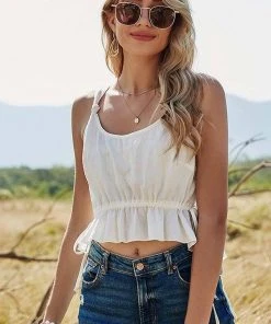 ESLEY White Strap Cropped Tank Top Clothing, Accessories & Mens