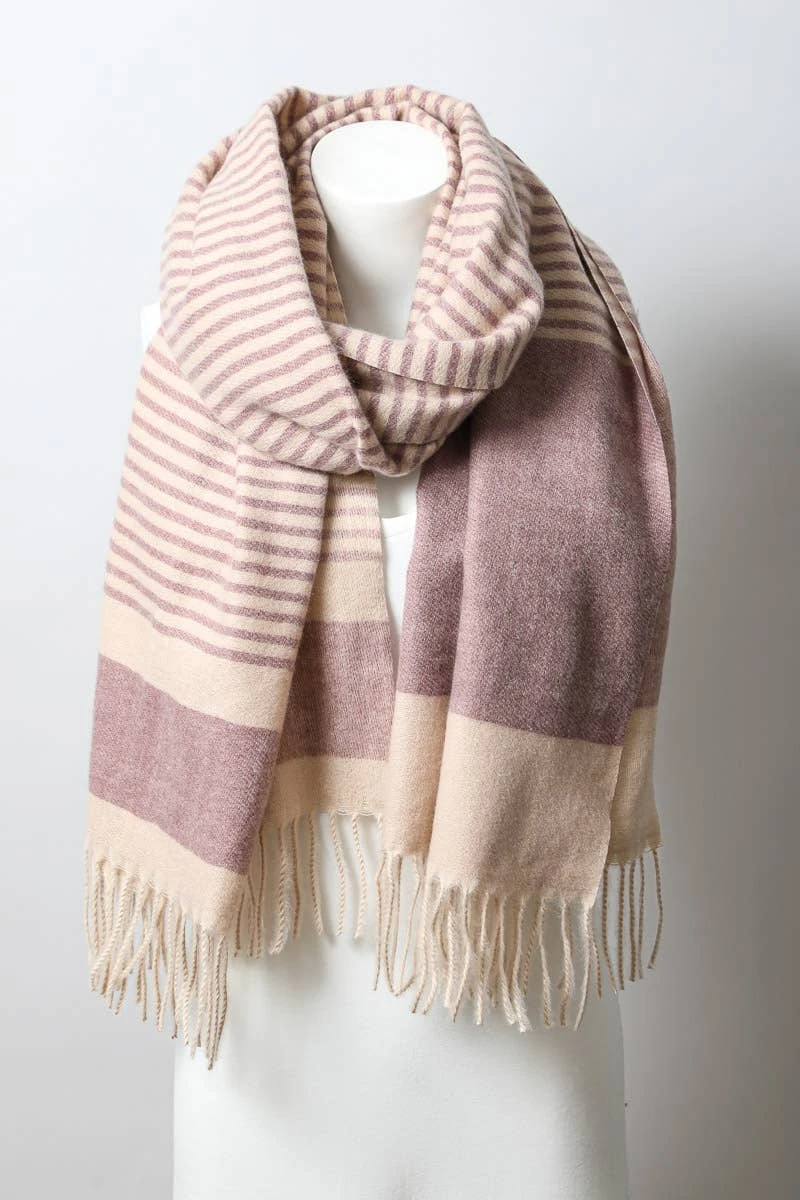Leto Accessories Mauve Contemporary Stripe Woven Tassel Scarf Leto Accessories Mauve Contemporary Stripe Woven Tassel Scarf