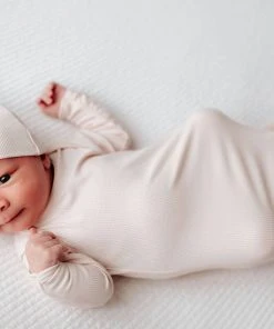 Three Little Tots Ribbed Sandy Tan Knotted Gown Baby & Pets