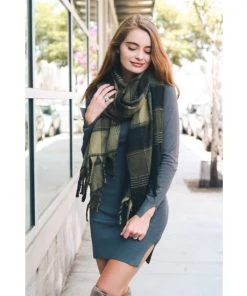 Leto Accessories Clothing, Accessories & Mens Oversized Flannel Tassel Scarf Olive