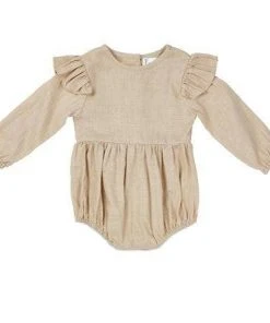 Babe Basics Baby & Pets Oatmeal Flutter Sleeve Linen Baby Romper