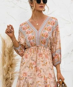 ESLEY Floral Print V Neckline Mini Dress Clothing, Accessories & Mens