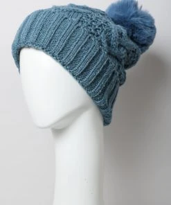 Leto Accessories Blue Thermal Lining Cable Knit Beanie