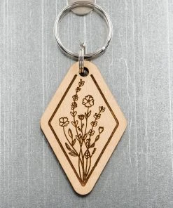 Steamer Lane Design Wildflower Wood Keychain Clothing, Accessories & Mens