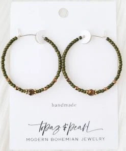 Topaz & Pearl Clothing, Accessories & Mens Bronzed Hoops - Army Green