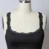 Leto Accessories Black Ribbed Crop Tank Lace Strap Bralette