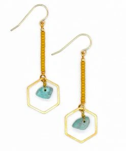 Topaz & Pearl Hexagon Drop Earrings