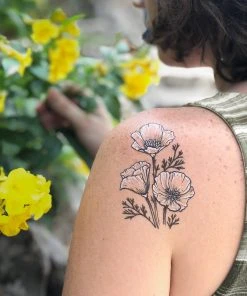NatureTats Golden Poppy Temporary Tattoo Body
