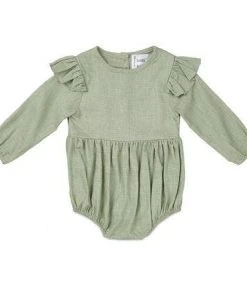 Babe Basics Baby & Pets Sage Flutter Sleeve Linen Baby Romper