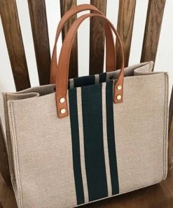 ESLEY Striped Canvas Tote Bag