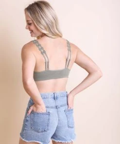 Leto Accessories Olive Boho Eye Lace Applique Bralette Clothing, Accessories & Mens