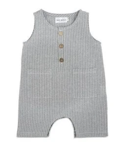 Babe Basics Grey & White Striped Sleeveless Crop Linen Baby Romper