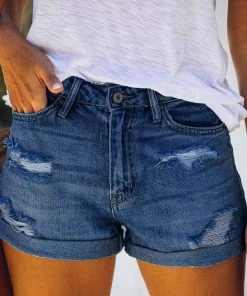 ESLEY Medium Wash Cuffed Denim Shorts! Clothing, Accessories & Mens