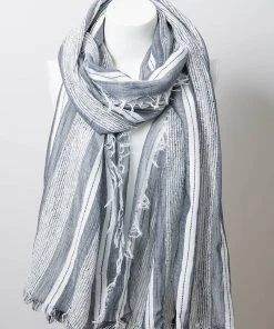 Leto Accessories Woven Vertical Stripe Frayed Edge Scarf