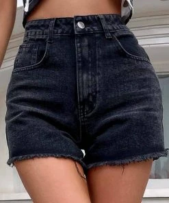 ESLEY Distressed High Rise Denim Shorts Clothing, Accessories & Mens