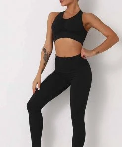 ESLEY Black Ribbed Two Pieces Set Sport Wear Clothing, Accessories & Mens