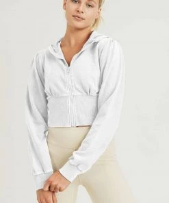 Mono B Cropped Jacquard Hoodie Jacket With Bishop Sleeves