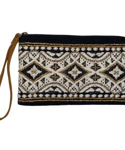 Chloe & Lex Black White Beaded Wristlet