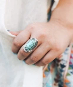 Leto Accessories Vintage Turquoise Stone Ring