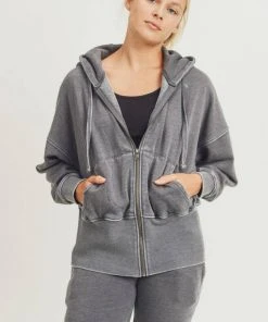 Mono B Fleece Hoodie Jacket With Tapered Sleeves