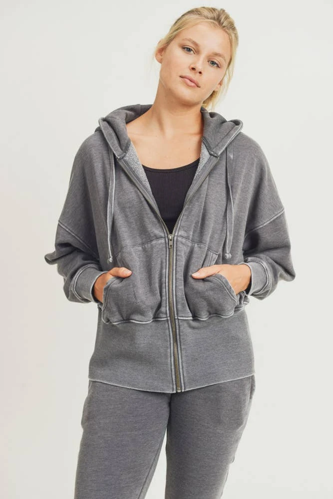Mono B Fleece Hoodie Jacket With Tapered Sleeves Mono B Fleece Hoodie Jacket With Tapered Sleeves