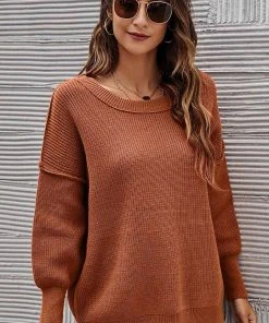 ESLEY Rust Casual Loose Long Sleeve Sweater Clothing, Accessories & Mens