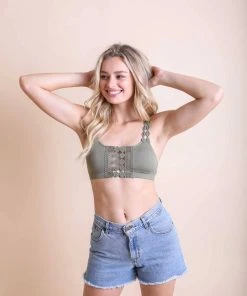 Leto Accessories Olive Boho Eye Lace Applique Bralette Clothing, Accessories & Mens