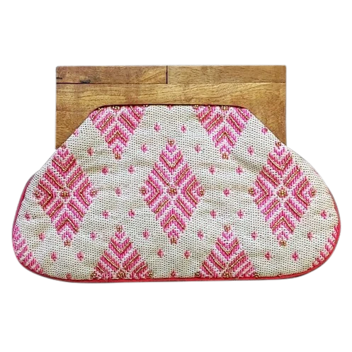 Chloe & Lex Clothing, Accessories & Mens White And Pink- Beaded Clutch With Wooden Handle Chloe & Lex Clothing, Accessories & Mens White And Pink- Beaded Clutch With Wooden Handle