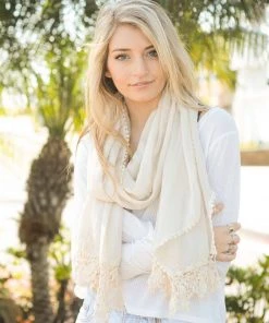 Leto Accessories Flowy Floral Lace Embroidered Trim Scarf