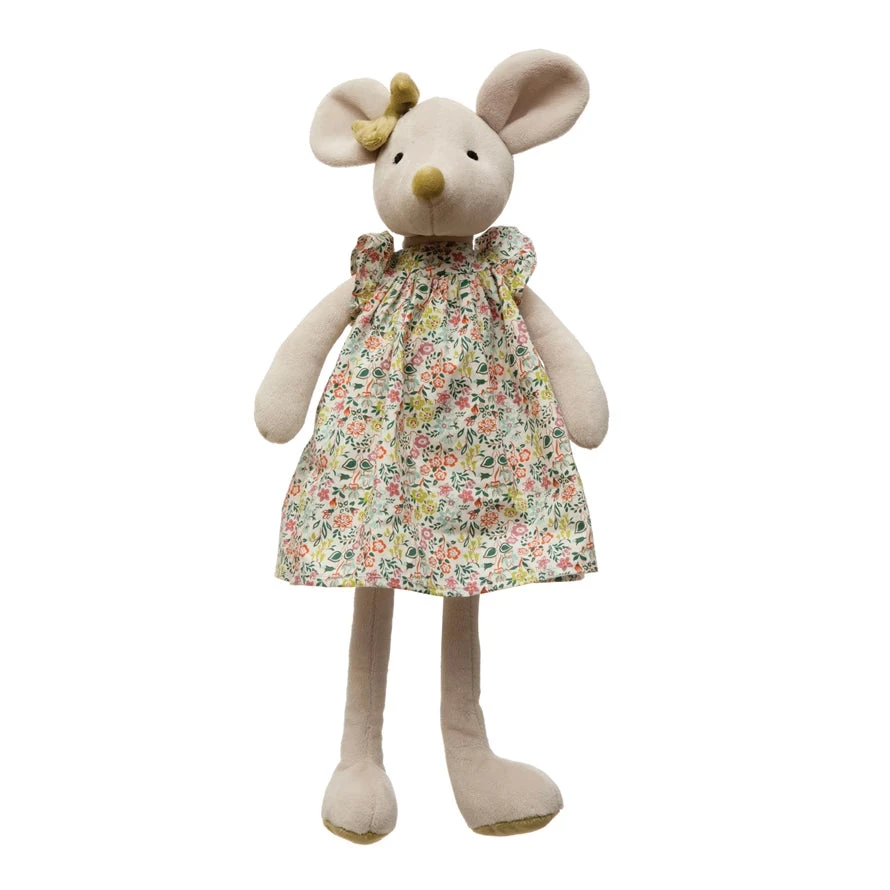 Creative Co-op Plush Mouse W/ Floral Dress 1 Creative Co-op Plush Mouse W/ Floral Dress