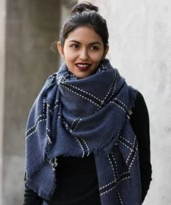 Leto Accessories Plaid Frayed Trim Blanket Scarf Clothing, Accessories & Mens