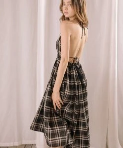 Clothing, Accessories & Mens Storia Plaid Halter Midi Dress