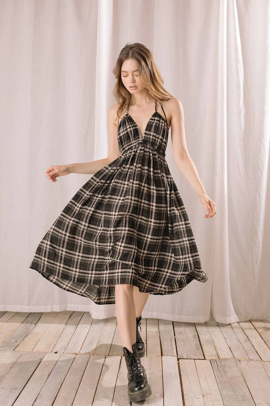 Clothing, Accessories & Mens Storia Plaid Halter Midi Dress Clothing, Accessories & Mens Storia Plaid Halter Midi Dress