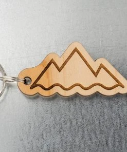 Steamer Lane Design Mountains And Waves Wood Keychain