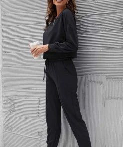 ESLEY Clothing, Accessories & Mens Black Cropped Top And Pant Knitted Two Pieces Set