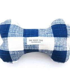The Foggy Dog Navy Blue Gingham Dog Bone Squeaky Toy Baby & Pets