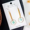 Topaz & Pearl Clothing, Accessories & Mens Hexagon Drop Earrings, Turquoise & Mustard