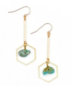 Topaz & Pearl Clothing, Accessories & Mens Hexagon Drop Earrings, Turquoise & Ivory